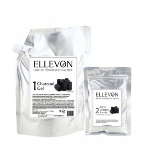 Ellevon (Эллевон) Charcoal Premium Modeling Mask / Премиум Альгинатная маска с углем (гель + коллаген), 1000 мл +100 мл