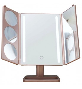 Настольное зеркало uLike Gold для макияжа с подсветкой из 2 светодиодных полосок раскладное